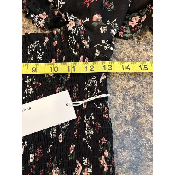 Reformation NEW Pinto Black Pink Floral Print Smocked Shirt‎ Small - Picture 11 of 12